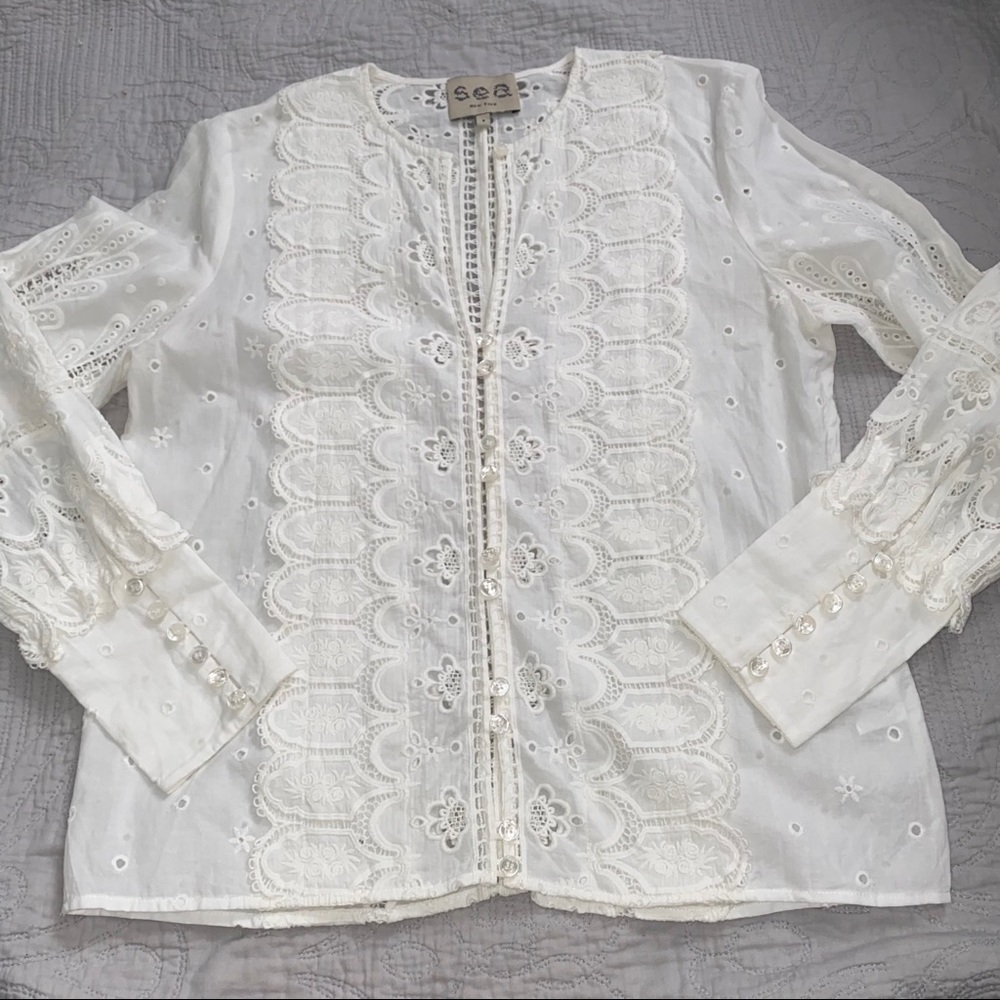 Sea New York white eyelet button up lace blouse 4